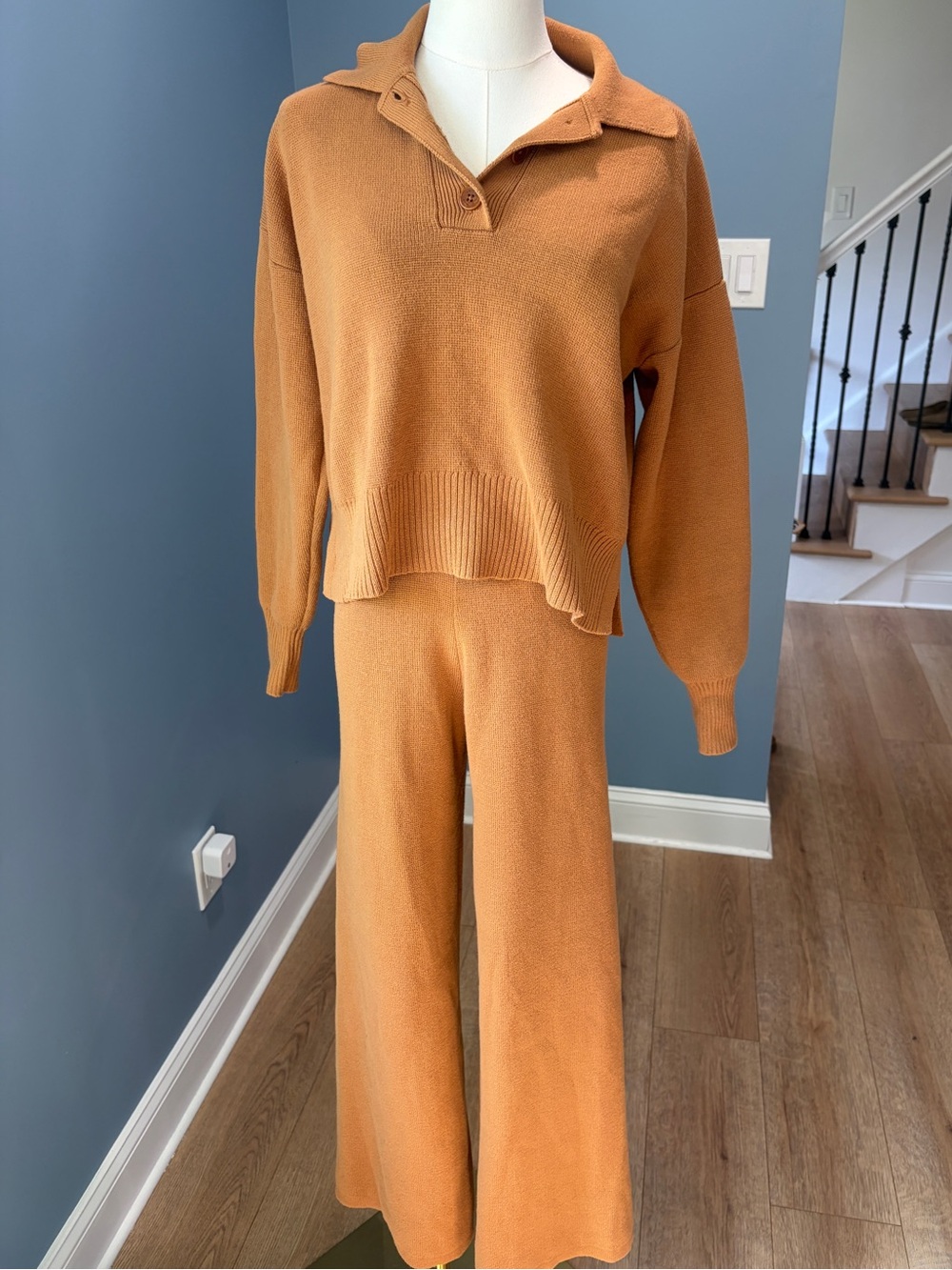 United By Blue Knit Polo Sweater Wide Leg Pants Matching Set XS